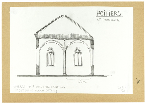 Vorschaubild Poitiers: Saint-Porchaire, Querschnitt durch das Langhaus, Skizze Wolfgang Schöne 1963